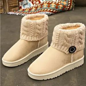 니트 카라 디자인 버튼디테일 겨울패션신발 미들부츠여성캐주얼슈즈 발편한 털신 한스타일 캐쥬얼 양털 신