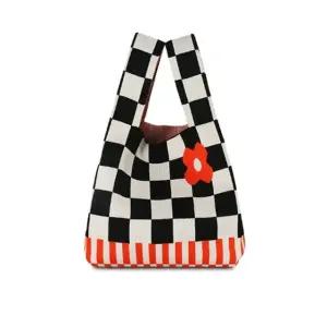 봉다리백 봉다리 봉지 니트백 바둑무늬 가방 꽃오렌지 (WFKDXTS)