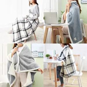 사계절 체크 망토담요 무릎담요 대형 후드 포근양털