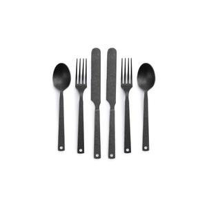 베어본 플랫웨어 실버웨어 세트 - 공식 캠핑 도구 스테인리스 스틸 식기 6개 포크, 나이프, 숟가락이 포함된 세트(매트 블랙)