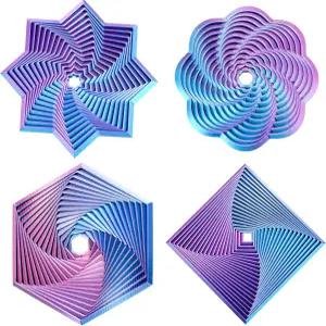 4개의 프랙탈 피젯 헥사곤 ADHD 자폐증 및 3D 프린팅 스트레스 해소 감각 장난감 소용돌이 나선형 디자인
