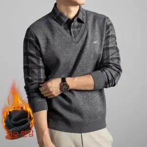 남성 카라넥티 기모 도톰한 가짜 투피스 티셔츠 겨울 긴팔 니트 터틀넥 상의 힛템