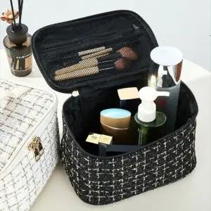 (색상 01트위드파우치-BLACK)화장품 파우치 대용량 메이크업 여행용 가방 백 코스메틱백 트위드 스펀지 밀