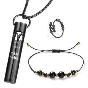 YNbaby 528Hz 명상 호루라기 - 옵시디언 팔찌, 스트레스 링 및 별자리 디자인이 포함된 핸드메이드 목걸이 불안, 금연, 명상을 위한 제품