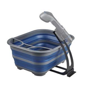 카카두 아웃백 세면대, 접이식 디자인의 캠핑 싱크대, 배수 플러그, 내장 식기 및 건조대, 다용도 사용, 샤워 헤드 스탠드가 포함된 2피스 세트 포함