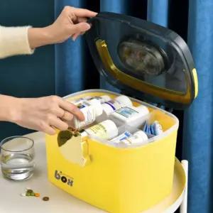 헬프베어 2단 구급함(26.5x18.5x19cm) (옐로)/케이스/약통/보관함/응급키트/상자/정리함/가정/사무실/학교