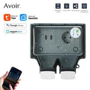 스마트 플러그 얇은 멀티탭 콘센트 AVOIR 와이파이 방수 소켓 타이머 포함 투야 야외 유럽 표준 전원 이중 가전 IP66 스마트플러그 한국형 스마트콘센트 복스알세트 전기콘센트 방수콘센트 한국플러그 한국형플러그
