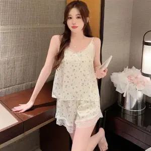 극세사잠옷 여성 여성잠옷 레이스 나시 세트