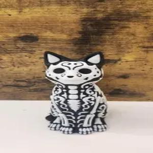 어두운 또는 밝은 흰색 뼈 속에서 빛나는 해골 고양이 - 할로윈 3D 프린팅 피규어 (밝은 대형)