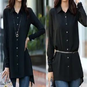 여성오버핏롱셔츠 블라우스 와이셔츠 쉬폰 소재 오버핏 롱셔츠 사무실 직장 하객룩