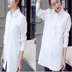 여성오버핏셔츠 와이셔츠 블라우스 데일리 베이직 무지 롱셔츠 블라우스 사무실 정장 직장 하객룩