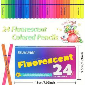24개 네온 색연필 형광 색상 전문 드로잉 세트 미술 용품 키트 소프트 코어
