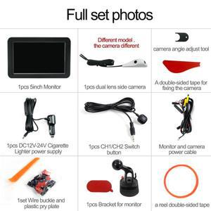 카산보 자동차 트윈 렌즈 5인치 사이드 프론트 뷰 카메라 회전 가능한 각도 사각지대 세단 모니터