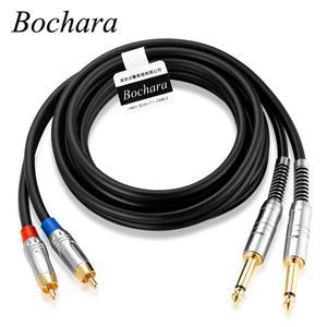 Bochara 듀얼 6.35mm TS 1/4 인치 잭 OFC 오디오 케이블 포일 + 브레이드 차폐 금도금  2RCA-1.8m 3m 5m