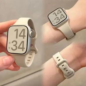 Apple Watch 밴드 용 슬림 실리콘 스트랩 45mm 44mm 40mm 41mm 42-38mm 스포츠 팔찌 iwatch 시리즈 8 7 se