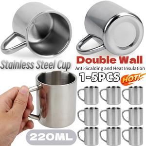 Aniti 마시는 Anti 머그잔 5PCS 1 Heat 스테인레스 금속 벽 커피 컵 이중 220ML 야외 스틸 Scalding