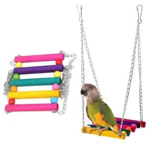 앵무새 그네 장난감 컬러 원목 나무 놀이터 스윙 횟대 횃대 애완조 평상 매트 새장 장식