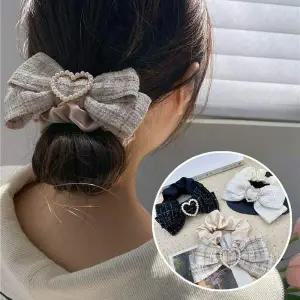 곱창끈 올림머리 헤어 트위드리본 가을겨울 진주하트