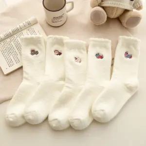 임산부 산모용 자수 울 혼방 니트 구름 수면 양말 5켤레 세트