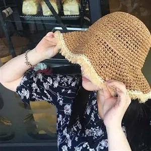 시원한 여성 여름 햇빛 차단 밀짚모자 사파리 파나마 선캡
