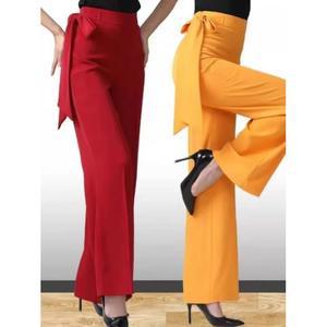 댄스복 의상 라틴 공연복 리본 사교 줌바 연습복 하이웨이스트 루즈 바지 레그 와이드 모던 라인 댄스 볼룸 살사 팬츠