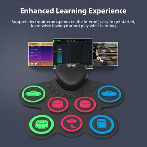 휴대용 데스크탑 드럼 세트 롤 전자 실리콘 연습 스틱 페달 더블 스피커 충전식