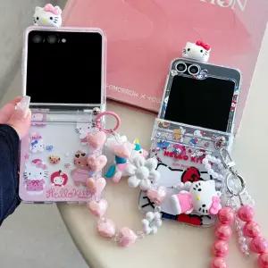 헬로키티 비즈 스트랩 키티 키링 힌지 보호 슬림핏 하드 갤럭시 지플립 제트플립 Z플립 7 6 5 4 3 케이스