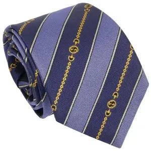 [구찌] 643929 네이비 인터로킹G 체인 스트라이프 슬림 실크 넥타이