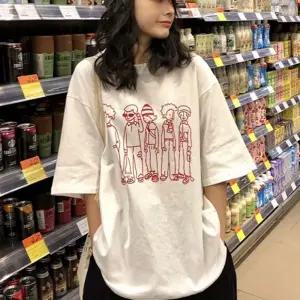 힙한 여름 여성 피플 일러스트 루즈 반팔 박스 티셔츠 RoZ2+5xUS