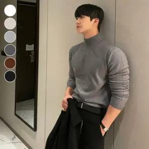 남자 슬림핏 반폴라 긴팔 니트 기본 티셔츠