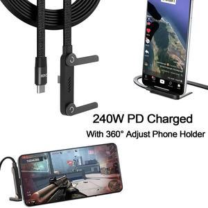 240W 초고속 충전 케이블 2-in-1 접이식 전화 태블릿 스탠드 타입-C에서 데이터 코드로 아이폰 삼성 샤오미