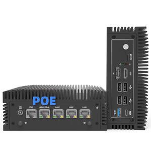 미니 데스크톱 컴퓨터, 산업용 팬리스 PC 컴퓨터 N100 마이크로 방화벽 장치, 4 * 2.5Gbe i225 LAN 포트 POE 입력, 서버 8GB DDR4 RAM 128GB SATA SSD, USB-C/5*USB/HD+DP