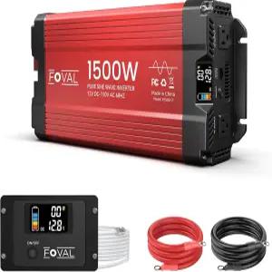 FOVAL 1500W 순수 사인파 인버터 12V DC-110V AC 컨버터 LCD 디스플레이가 장착된 3000W 피크 파워 가정용