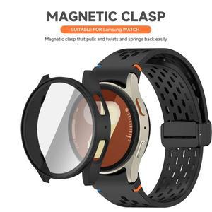 삼성 갤럭시 워치 7 6 40/44mm 실리콘 마그네틱 루프 밴드 강화유리 스크린 필름 PC 보호 커버 범퍼 케이스