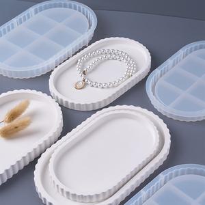 S/M/L 스트라이프 스토리지 트레이 실리콘 몰드 DIY 타원형 모양 수지 석고 시멘트 공예 선물 주조 금형