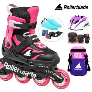 롤러블레이드 아동 인라인스케이트 마이크로블레이드 핑크+가방+보호대+헬멧 유아 어린이 인라인 신발항균