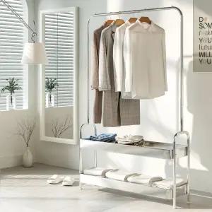 KM-R6710SS 스탠드 미드센츄리 수납 스테인리스트롤리 행거 2단 1000 다용도 스탠드 옷걸이 미니 옷장 선반