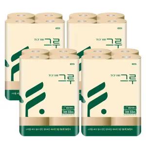 그루 뱀부 천연펄프 화장지 33M 12롤 4팩(48롤)/대나무100% 먼지날림NO