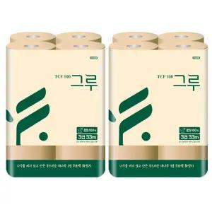 그루 뱀부 천연펄프 화장지 33M 12롤 2팩(24롤)/대나무100% 먼지날림NO