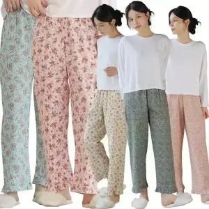 MANUA 여성 고밀도 순면 플라워 9부 얇은 파자마/잠옷바지