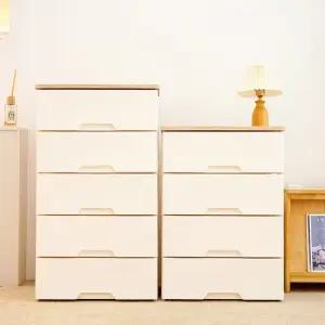 모던플러스 내추럴오크 우드상판 플라스틱 서랍장 4단