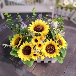 행복한 해바라기 울타리 화분 조화 장식 카페 소품