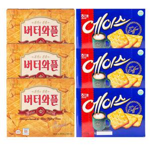 크라운 버터와플 316gx3개+에이스 364gx3개 과자 간식 안주 초콜릿 와플 버터