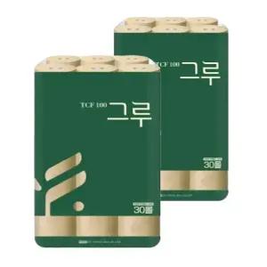 그루 오리지날 무표백 천연펄프화장지 3겹 30m 30롤 2팩