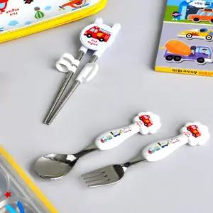 [텐바이텐]유아 아동 어린이 자동차 1단계 교정용 젓가락 스텐 수저 포크 세트