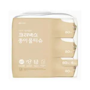 크리넥스 100% 천연펄프 종이물티슈 80매 6입
