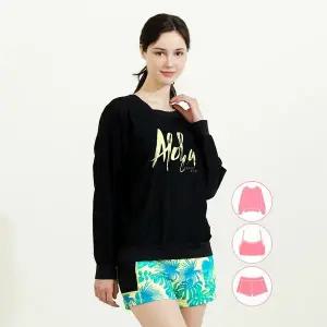 [하프클럽/베이직 엘르]베이직엘르 여성인 루즈핏 맨투맨 래쉬가드 비치반바지 세트 BEL-W