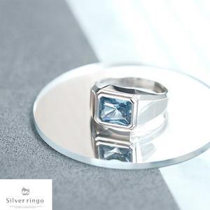 [실버링고]실버925 3월탄생석 사각모양반지 아쿠아스퀘어R