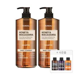쿤달 네이처 샴푸 베이비파우더 1058ml, 2개+증정(샴푸 일랑일랑 100ml+트리트먼트 일랑일랑 100ml+바디워시 일랑일랑 100ml 각 1개 (총 3개))
