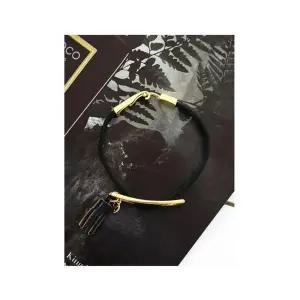 [셀러허브]남자 스틸 검정 레더 금색 써지컬 콤비 팔찌 (S10438014)